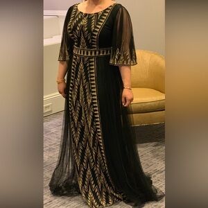 Elegant Black and Gold Embroidered Dress